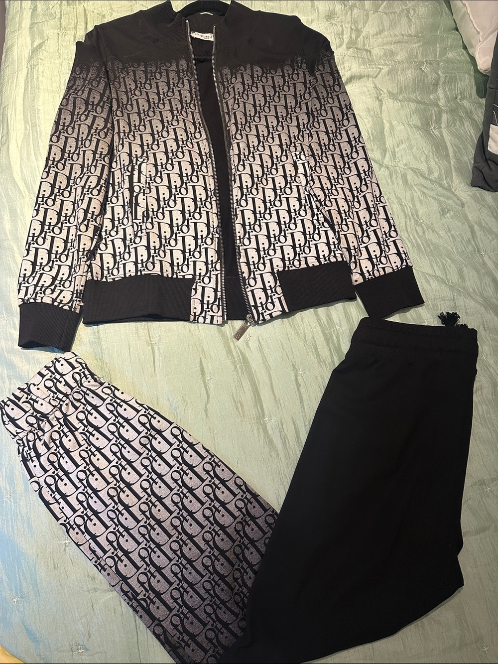 Christiandior inspired womenBlack & White Monogram Track Jacket and Jogger Pants